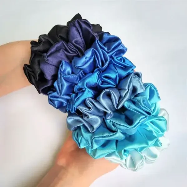 Blue Satin Scrunchies Hand