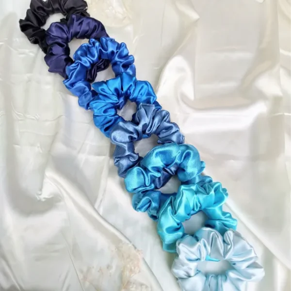 Blue Satin Scrunchies Line