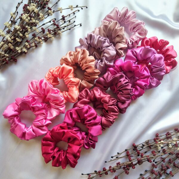 Pink Satin Scrunchies