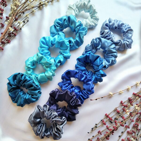 Blue Satin Scrunchies