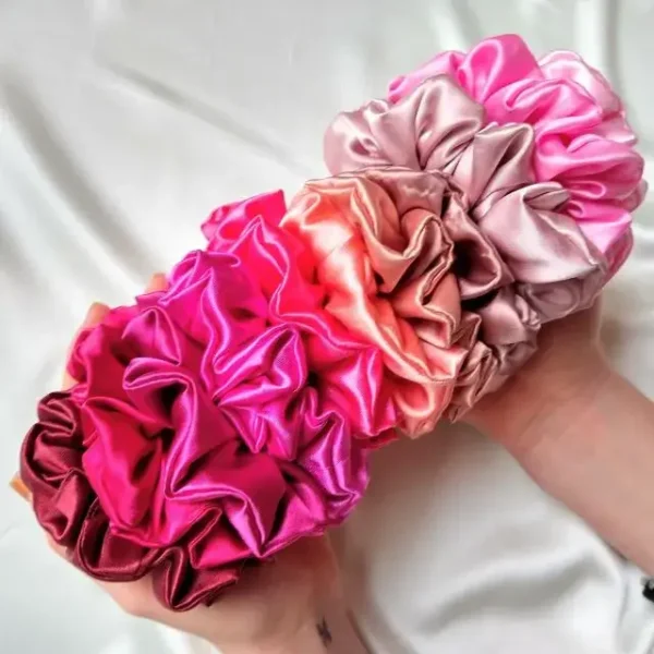 Pink Satin Scrunchies