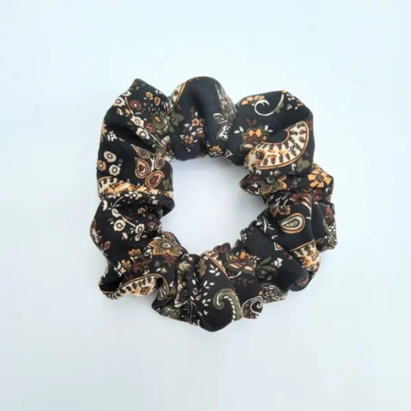 Black Paisley Scarf Scrunchie Flat