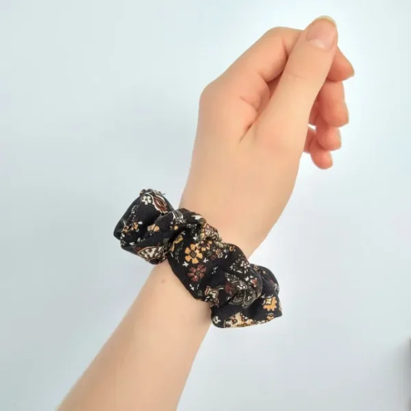 Black Paisley Scarf Scrunchie Wrist