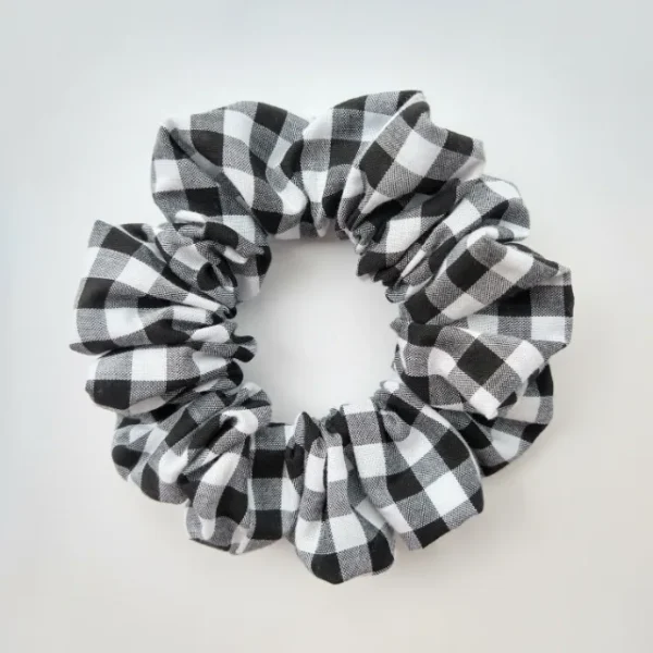 Black and White Gingham Scrunchie Flat