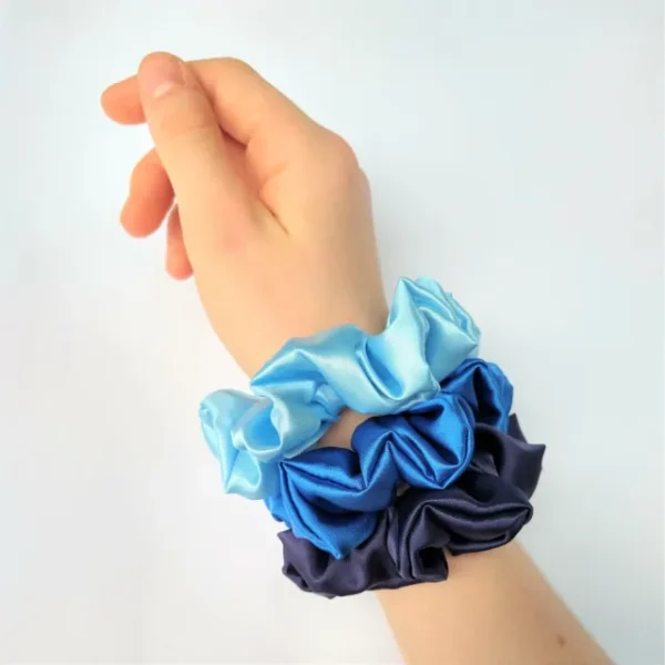 Blue Satin Scrunchie Set of 3 Wrist