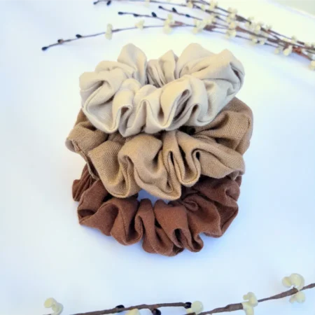 Brown linen scrunchie set of 3