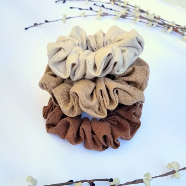 Brown linen scrunchie set of 3