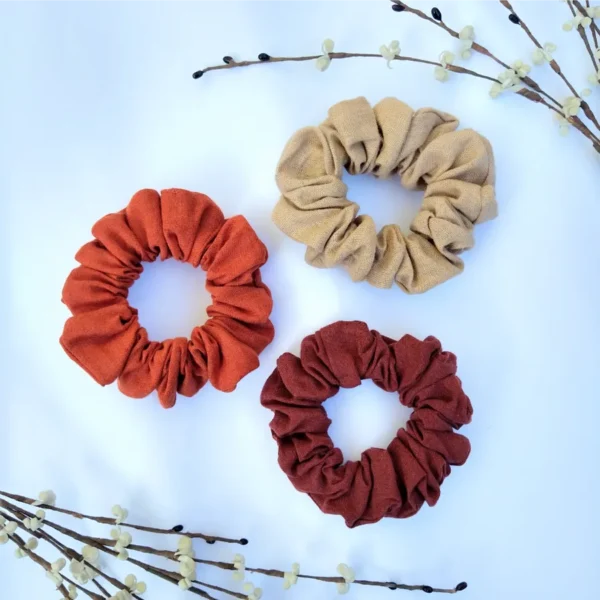 Earth tones linen scrunchie set flat