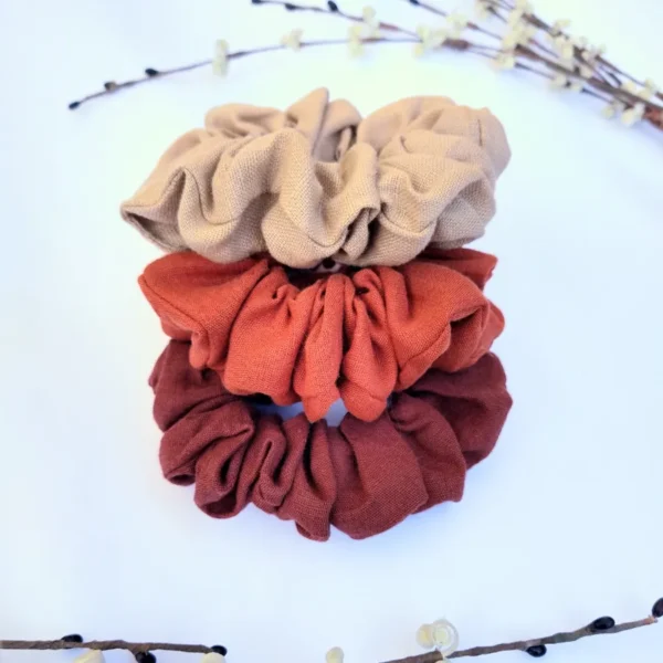 Earth tones linen scrunchie set of 3