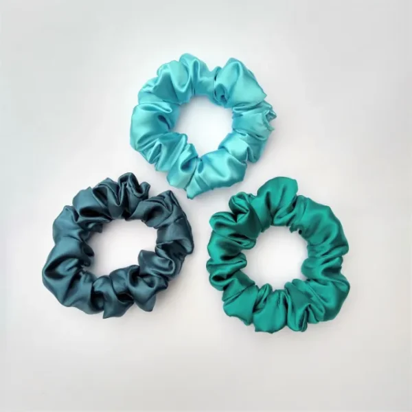 Green Satin Scrunchie Set of 3 Flat