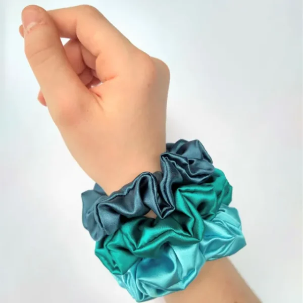 Green Satin Scrunchie Set of 3 Wrist