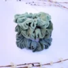 Green linen scrunchie set of 3