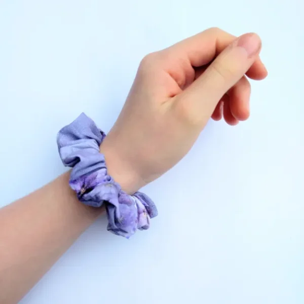 Lilac Flowers Linen Scrunchie Wrist