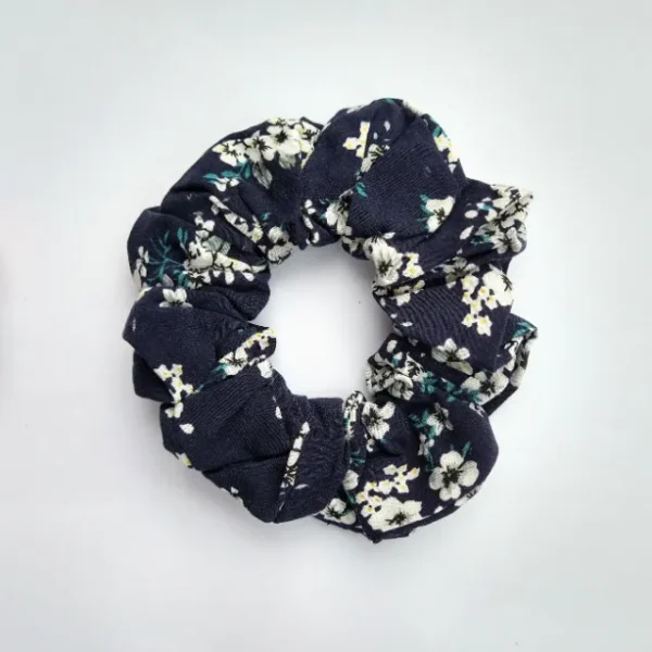 Navy Floral Scarf Scrunchie Flat