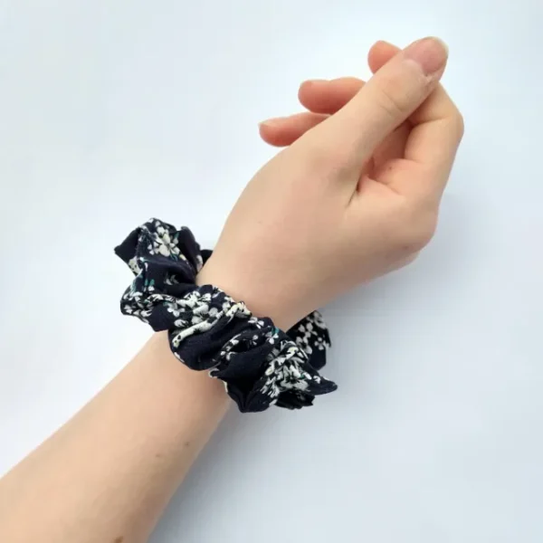 Navy Floral Scarf Scrunchie Wrist (1)