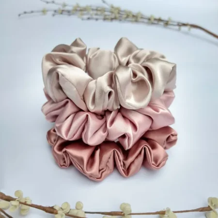 Pink Satin Scrunchie Set of 3 Stack