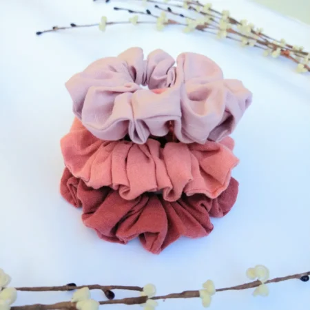 Pink linen scrunchie set of 3