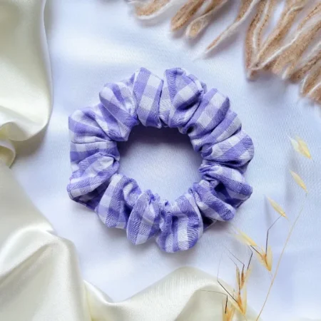 Purple and White Gingham Scrunchie