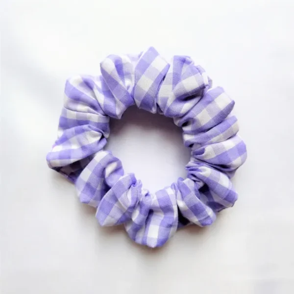 Purple and White Gingham Scrunchie Flat