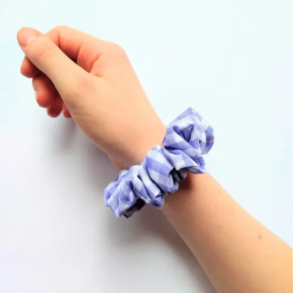 Purple and White Gingham Scrunchie Wrist