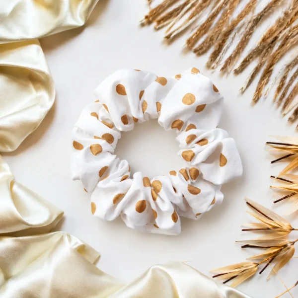 White With Gold Spots Scrunchie