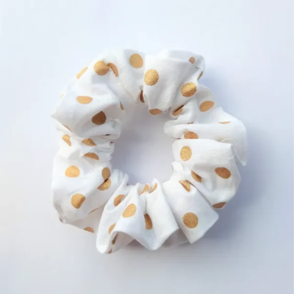 White with Gold Spots Scrunchie Flat