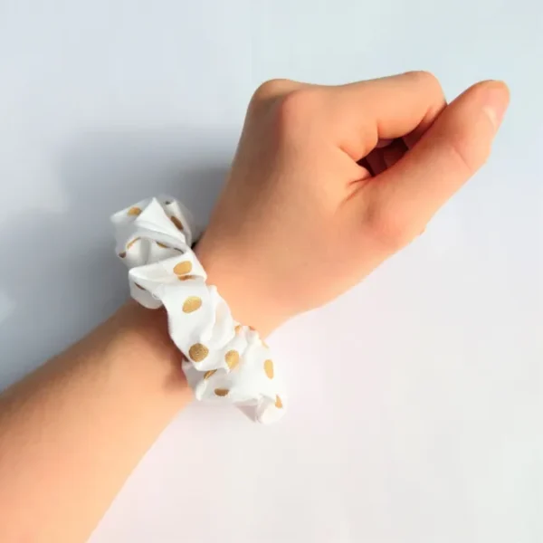 White with Gold Spots Scrunchie Wrist