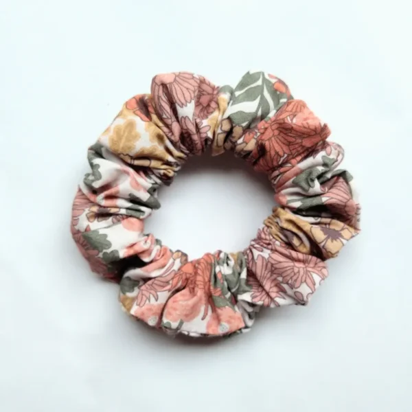 Pink Retro Flowers Scrunchie Flat