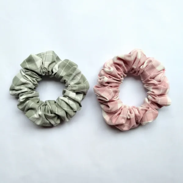 Pink and Green Gingham scrunchies