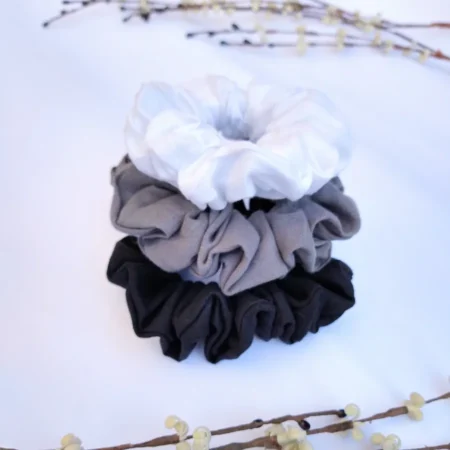 Black and white linen scrunchie set of 3