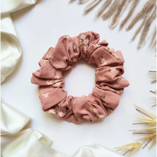 Dusty Pink Daisies Scarf Scrunchie