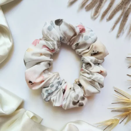 Cream Flowers Scarf Scrunchie