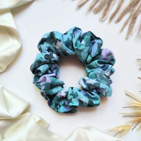 Blue Patterned Linen Scrunchie