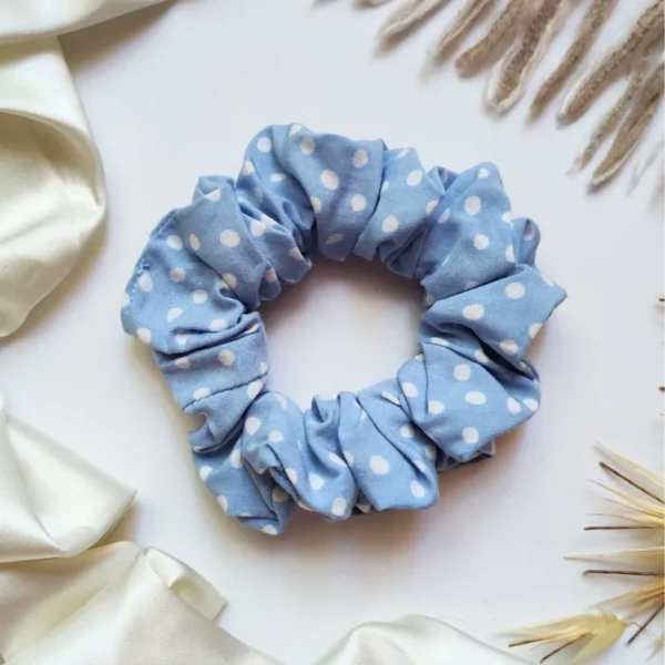 Light Blue Spotty Scarf Scrunchie