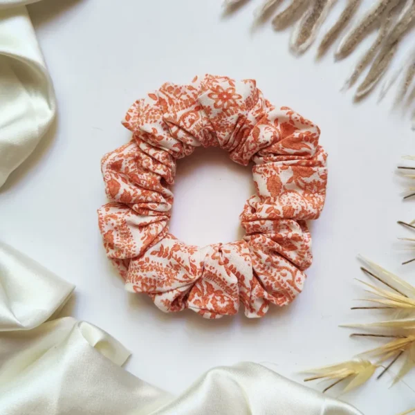 Orange Patterned Scarf Scrunchie