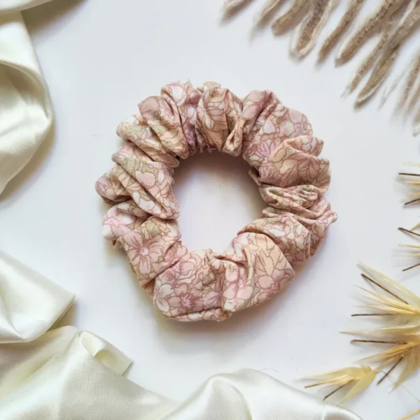 Light Pink Flowers Scarf Scrunchie