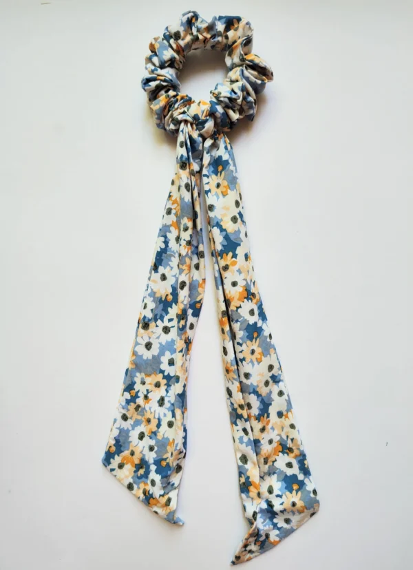 Muticoloured Flowers Scarf Scrunchie Flat