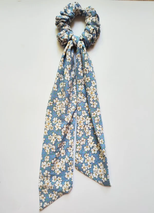 Blue Flowers Scarf Scrunchie Flat