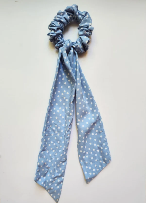 Light Blue Spotty Scarf Scrunchie Flat