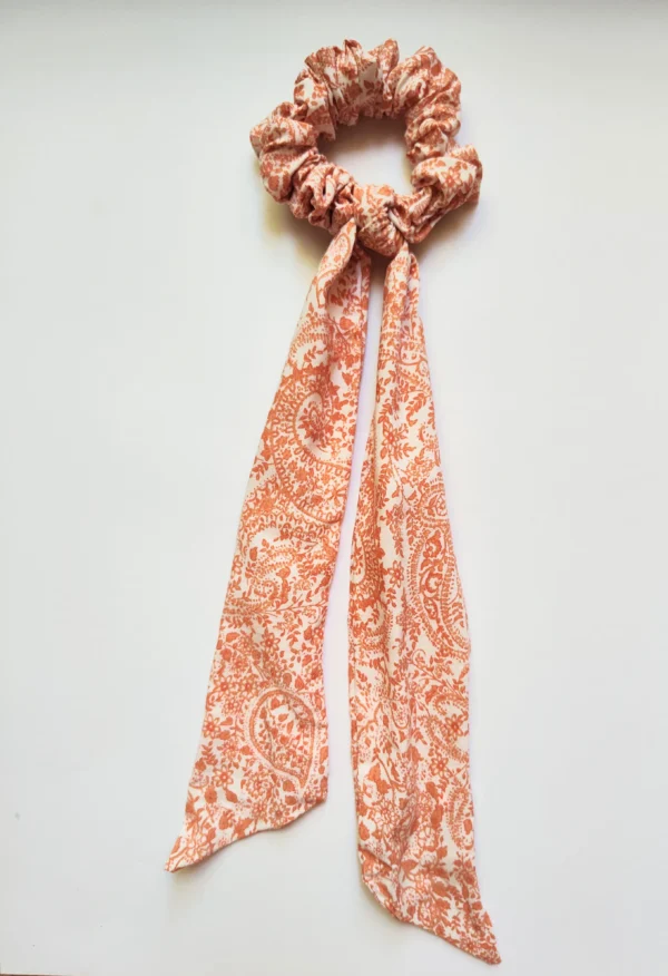 Orange Patterned Scarf Scrunchie Flat