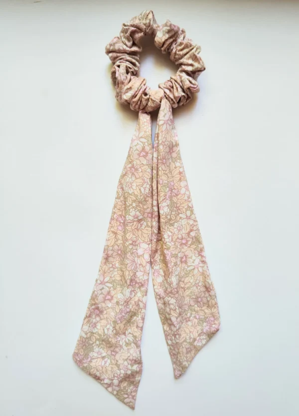 Light Pink Flowers Scarf Scrunchie Flat