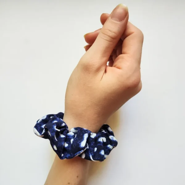 Dark Blue Patterned Scarf Scrunchie Wrist