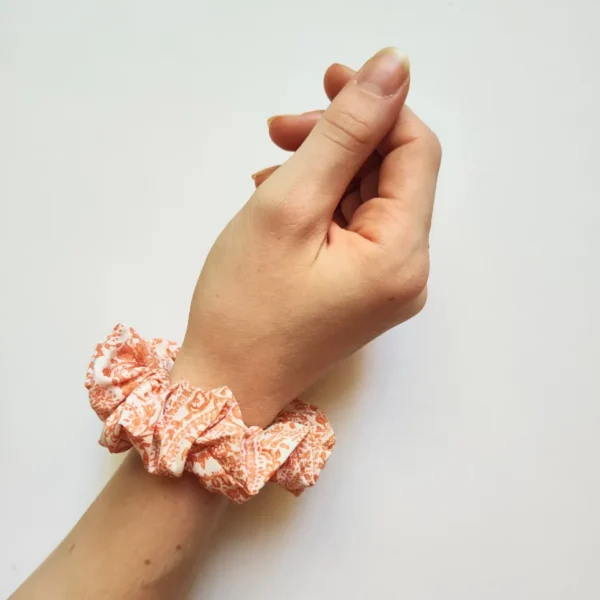 Orange Patterned Scarf Scrunchie Wrist