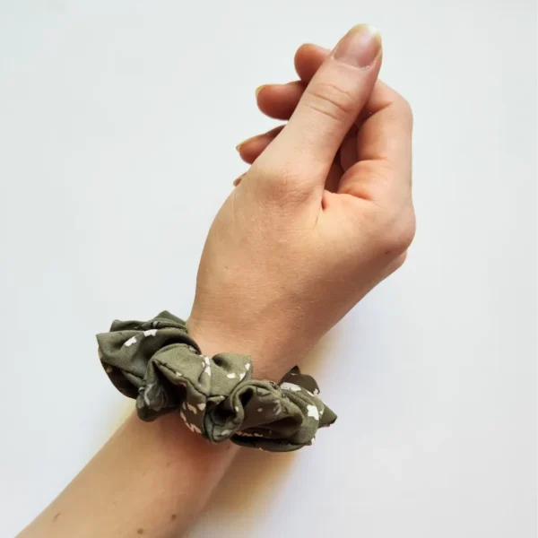 Olive Green Flowers Scarf Scrunchie Wrist