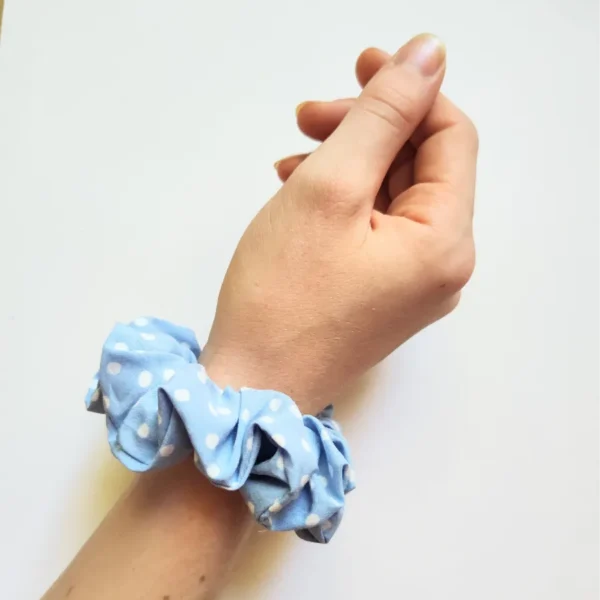 Light Blue Spotty Scarf Scrunchie Wrist