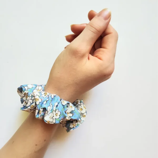 Blue Flowers Scarf Scrunchie Wrist