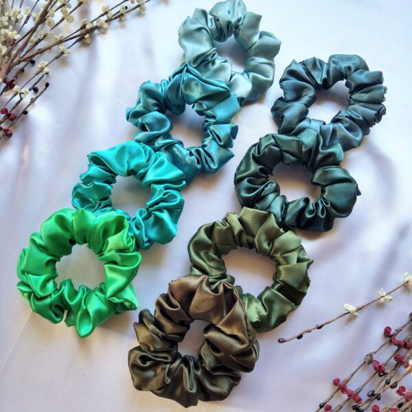 Green Satin Scrunchies