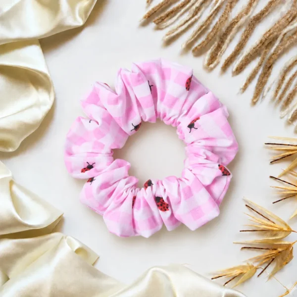 Pink Gingham Ladybird Scrunchie