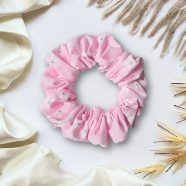 Pink Scrunchie with Sparkly White Flowers